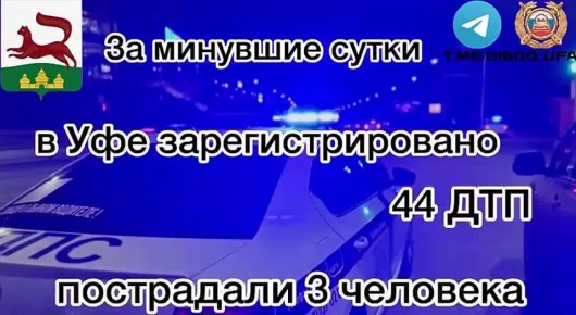 За минувшие сутки на территории города Уфы сотрудниками Госавтоинспекции зарегистрировано 44 дорожно-транспортных происшествия, пострадали 3 человека