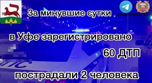 За минувшие сутки на территории города Уфы сотрудниками Госавтоинспекции зарегистрировано 60 дорожно-транспортных происшествий, пострадали 2 человека