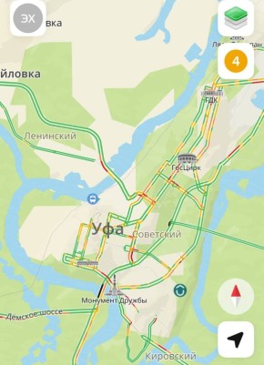 Пробки в Уфе — 4 балла. Плотный трафик в р-не Госцирка, М.Дружбы, при въезде в город и на Демском шоссе