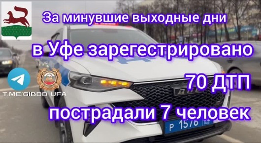 За минувшие выходные дни на территории города Уфы сотрудниками Госавтоинспекции зарегистрировано 70 дорожно-транспортных происшествий, пострадали 7 человек