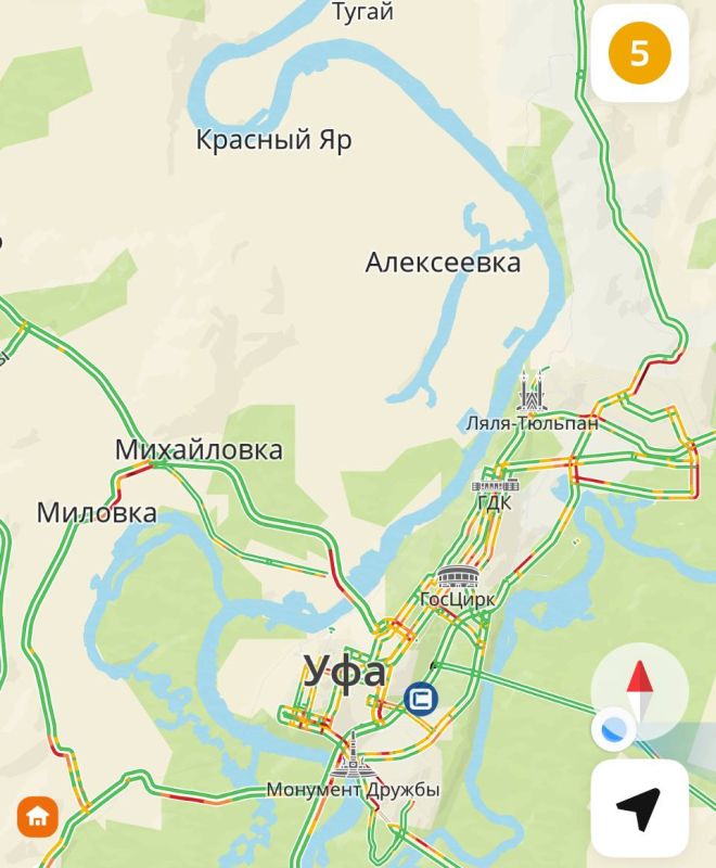 Пробки в Уфе — 5 баллов!. Сильные заторы при въезде в город и в центре!