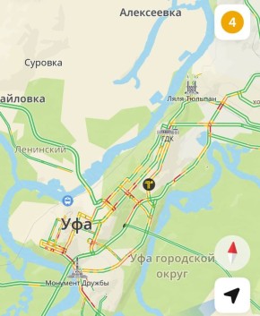 В Уфе наблюдаются умеренные пробки: движение местами затруднено в центре и на выездах из города
