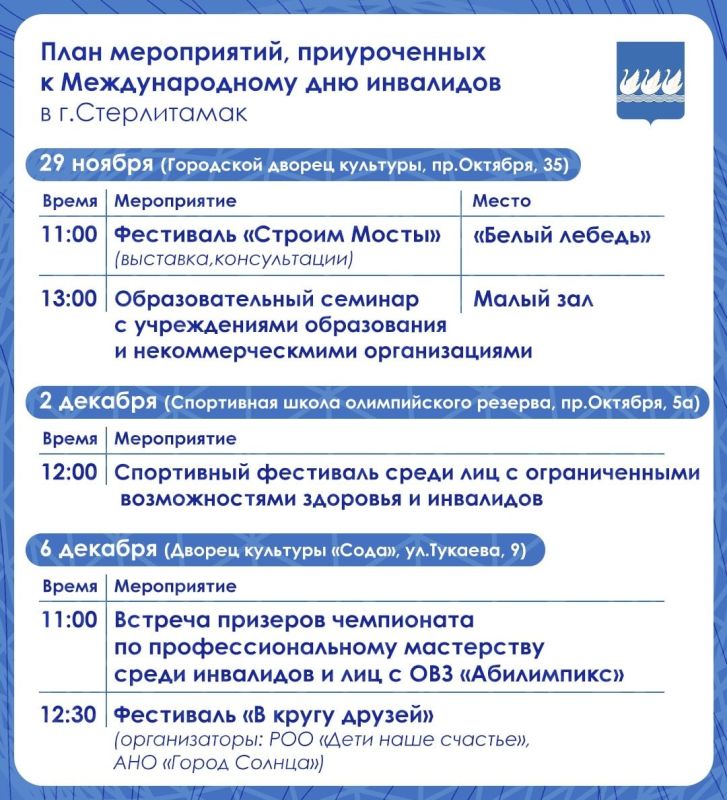 План мероприятий к Международному дню инвалидов