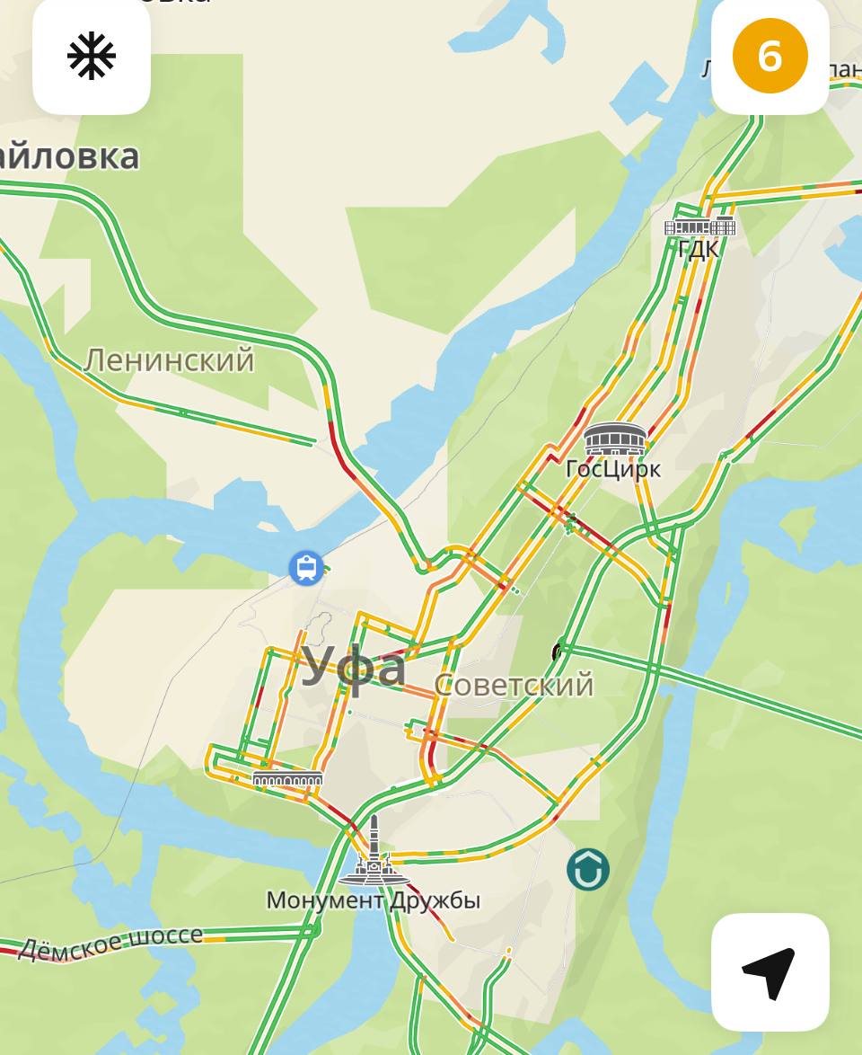 В Уфе пробки - 6 баллов!