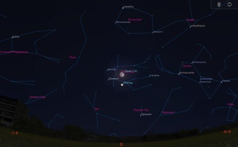 Сближение полной Луны и Юпитера