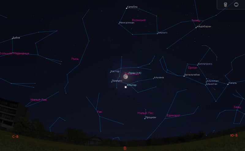 Сближение полной Луны и Юпитера