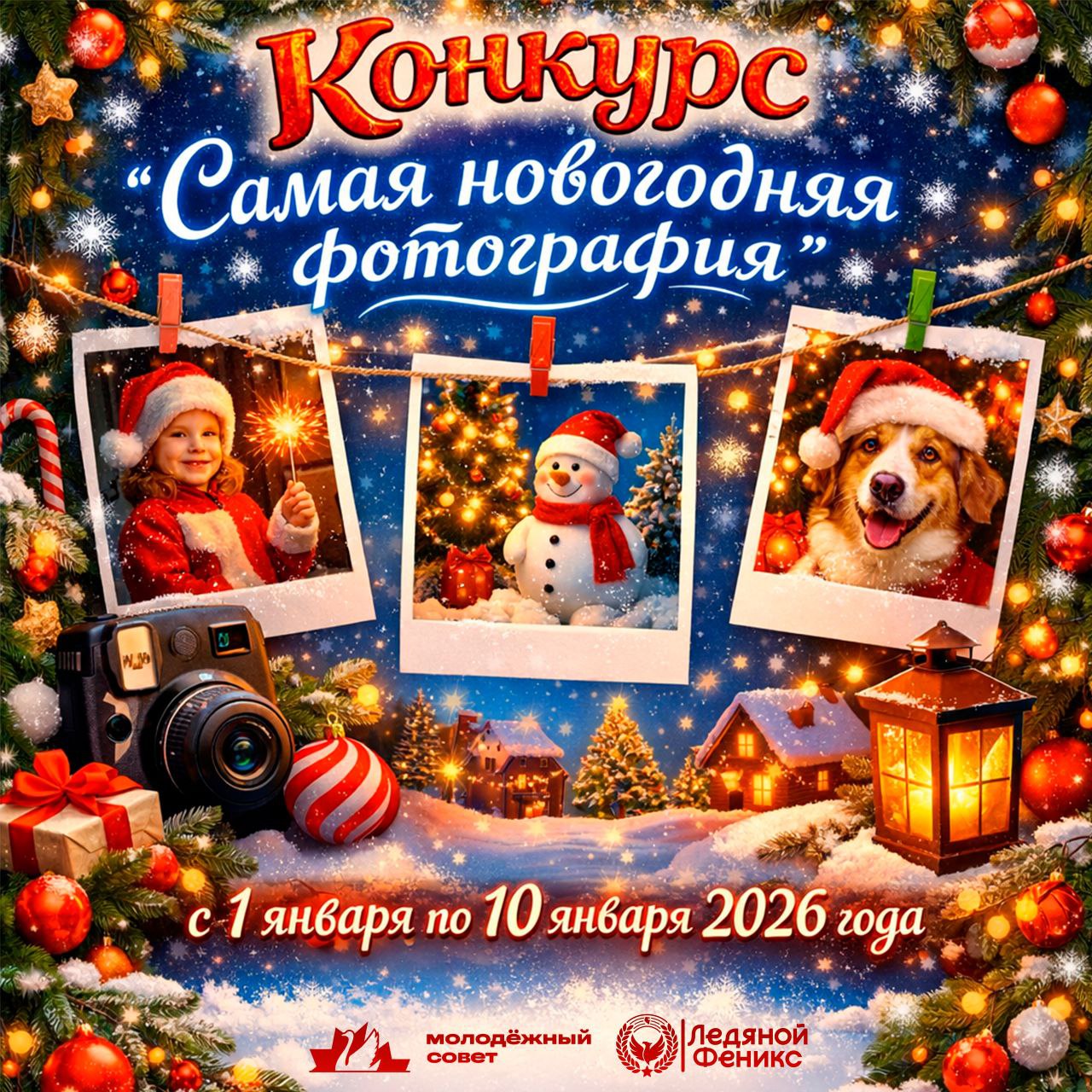 Молодёжный совет при Совете городского округа г. Стерлитамака и АНО МЦП «Ледяной Феникс» объявляют о старте открытого фотоконкурса «Самая новогодняя фотография»