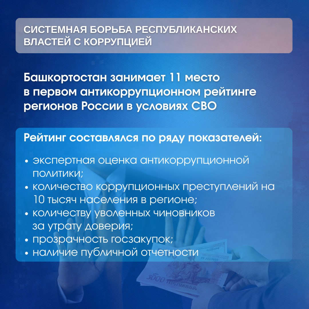Как в Башкортостане выстроена системная борьба с коррупцией, почему высокая выявляемость говорит о жёстком контроле и какие кадровые решения принимаются на практике — читайте в наших карточках Как в Башкортостане выстроена системная борьба с коррупцией, почему высокая выявляемость говорит о жёстком контроле и какие кадровые решения принимаются на практике — читайте в наших карточках