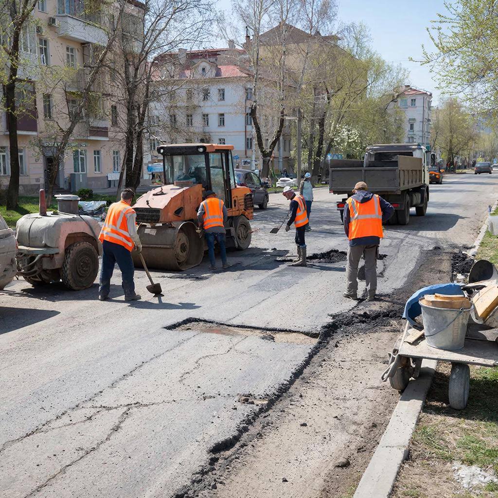 Работы по ремонту ям на дорогах ведутся в дежурном режиме, заявили в управлении коммунальным хозяйством и благоустройством