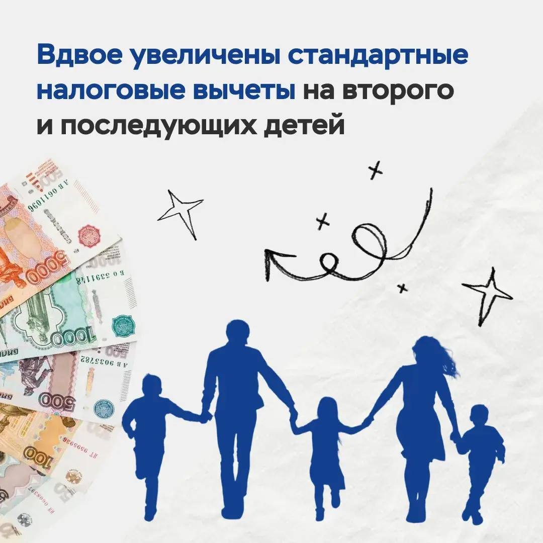 Вдвое увеличили стандартные налоговые вычеты на второго и последующих детей – об этом заявил Михаил Мишустин во время отчета о работе Правительства России 25 февраля 2026 года в Госдуме Вдвое увеличили стандартные налоговые вычеты на второго и последующих детей – об этом заявил Михаил Мишустин во время отчета о работе Правительства России 25 февраля 2026 года в Госдуме