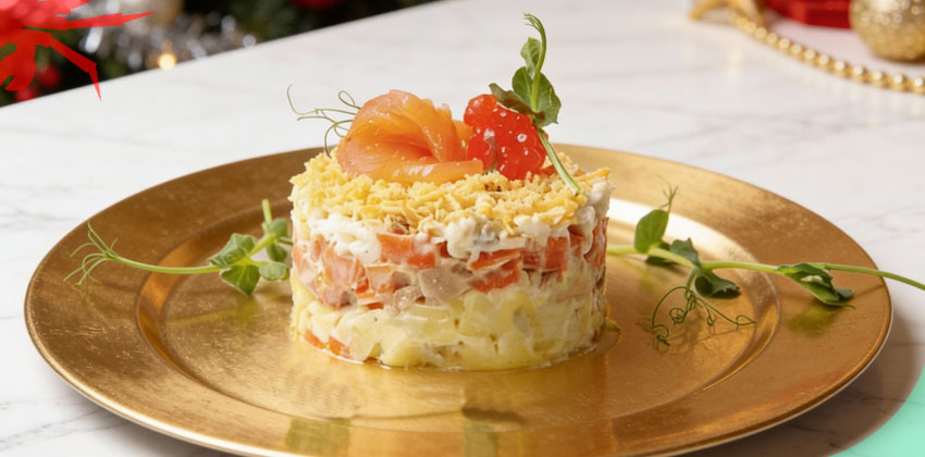 Слоёный салат с красной рыбой: простой и эффектный рецепт