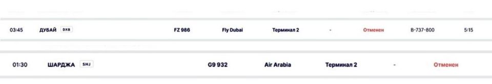 Три авиарейса из ОАЭ в Уфу отменены