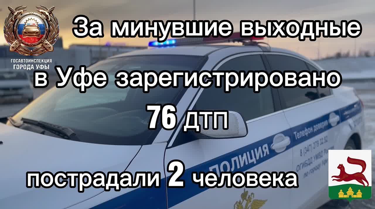 За минувшие выходные на территории города Уфы сотрудниками Госавтоинспекции зарегистрировано 76 дорожно-транспортных происшествий, пострадали 2 человека