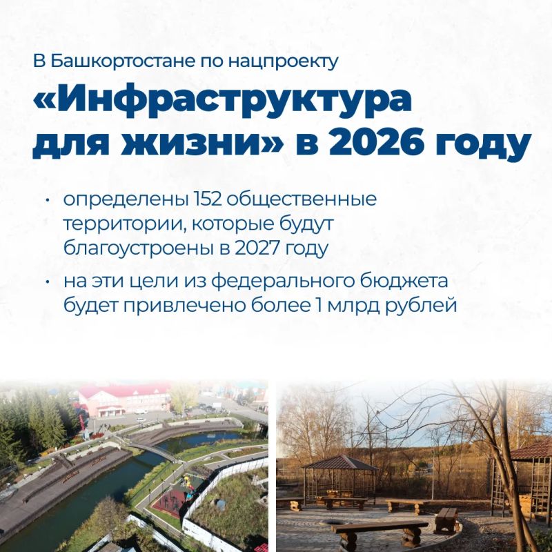 В Башкортостане в 2027 году по нацпроекту «Инфраструктура для жизни» благоустроят 152 общественные территории В Башкортостане в 2027 году по нацпроекту «Инфраструктура для жизни» благоустроят 152 общественные территории